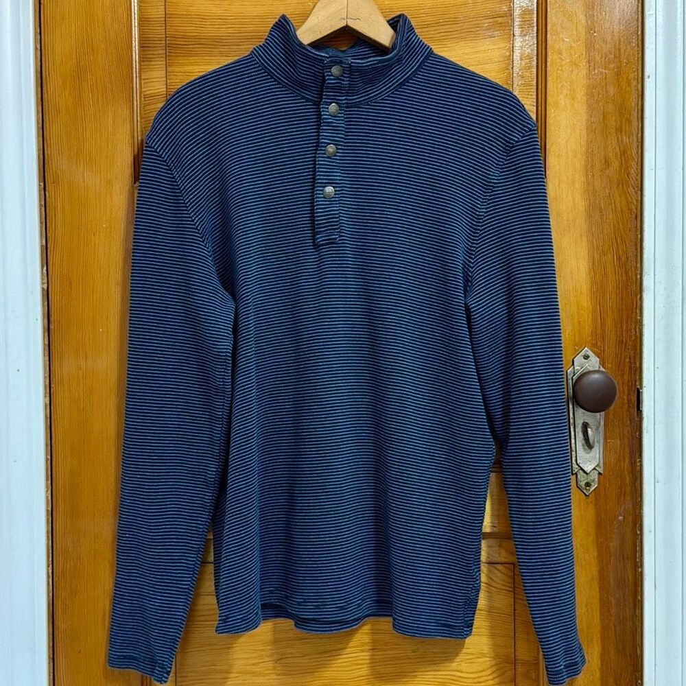Michael Kors Blue Striped Quarter Snap Sweater Men’s US Extra Large Slim Fit